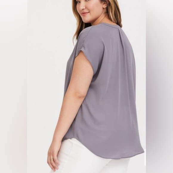 Torrid Grey Crochet trim Georgette top - Picture 2 of 9